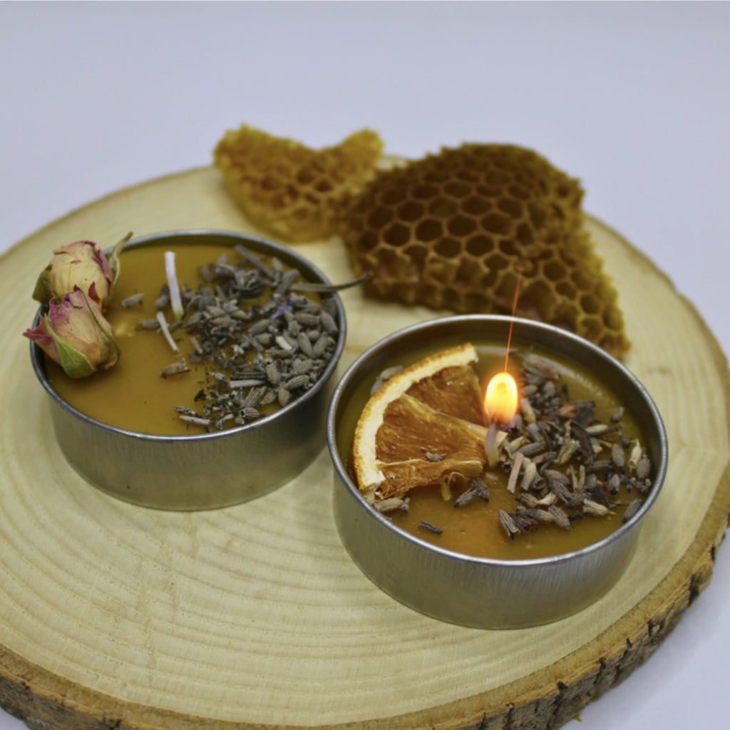 Large Beeswax Tealight with Botanicals - Natural Ambient Candle