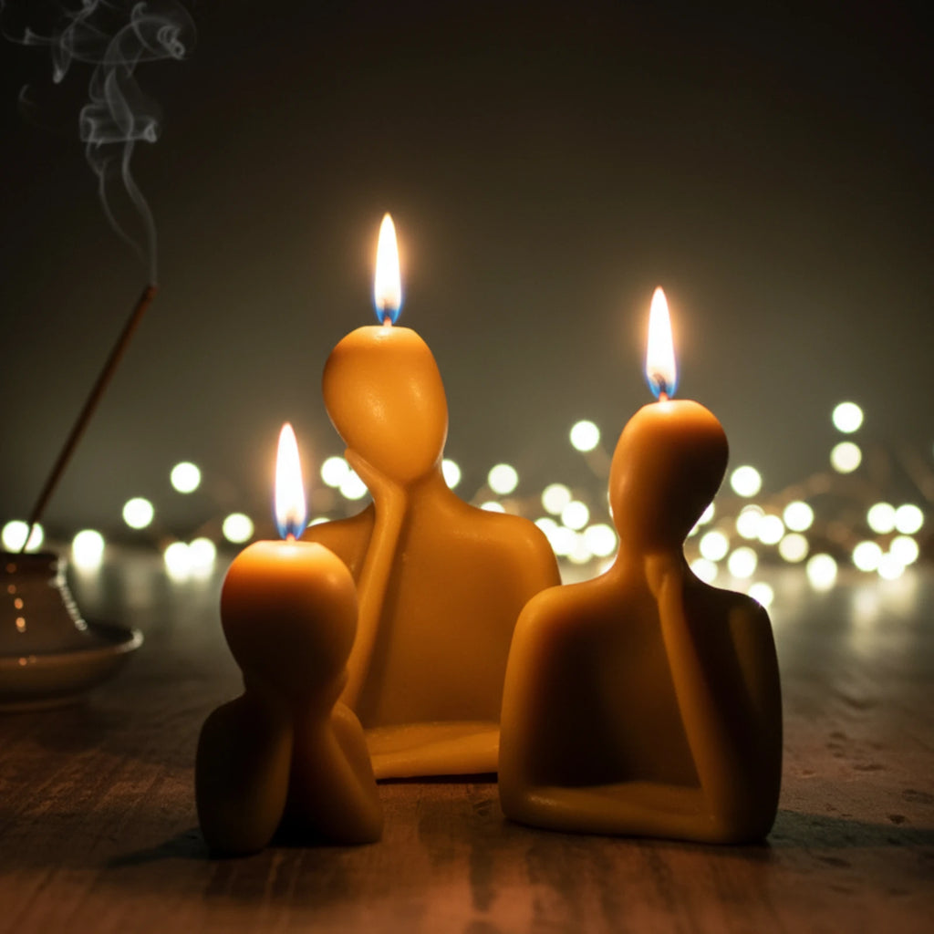 Abstract Family Beeswax Sculpture Set (Set of 3) - Minimalist Art Decor