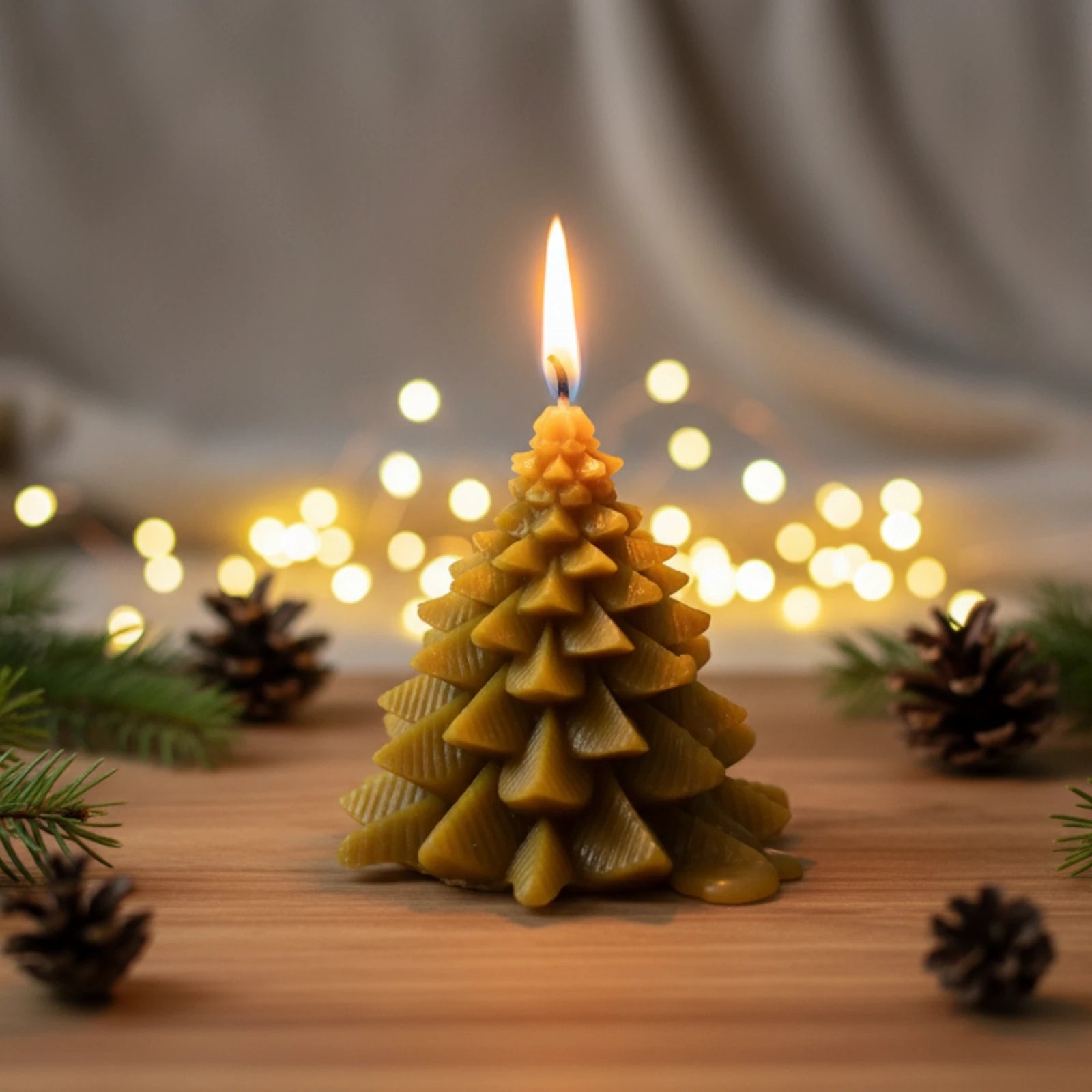 Pine Tree Beeswax Sculpture Candle - Woodland & Winter Decor