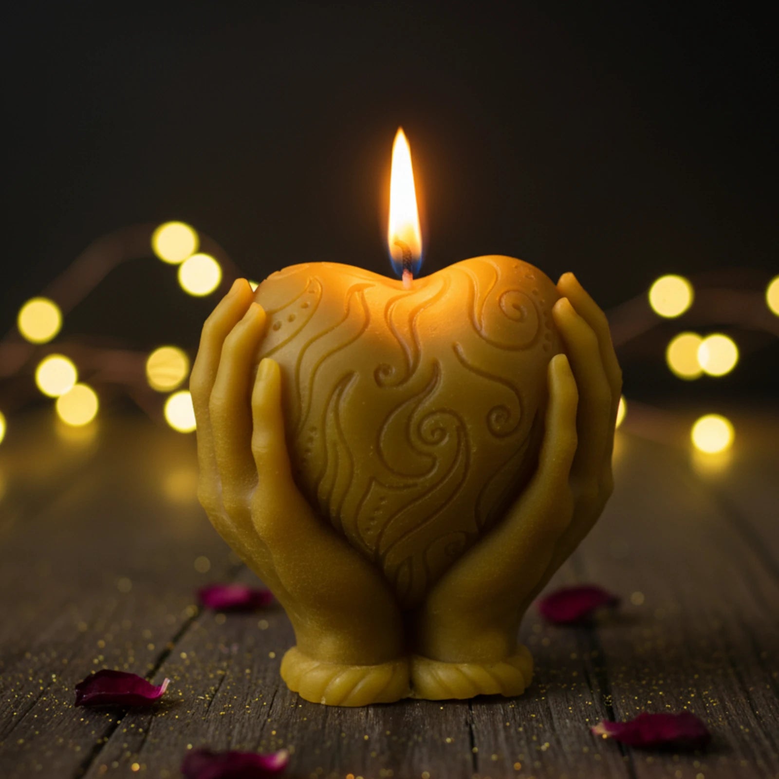 Hands Holding Heart Beeswax Sculpture Candle - Symbol of Love