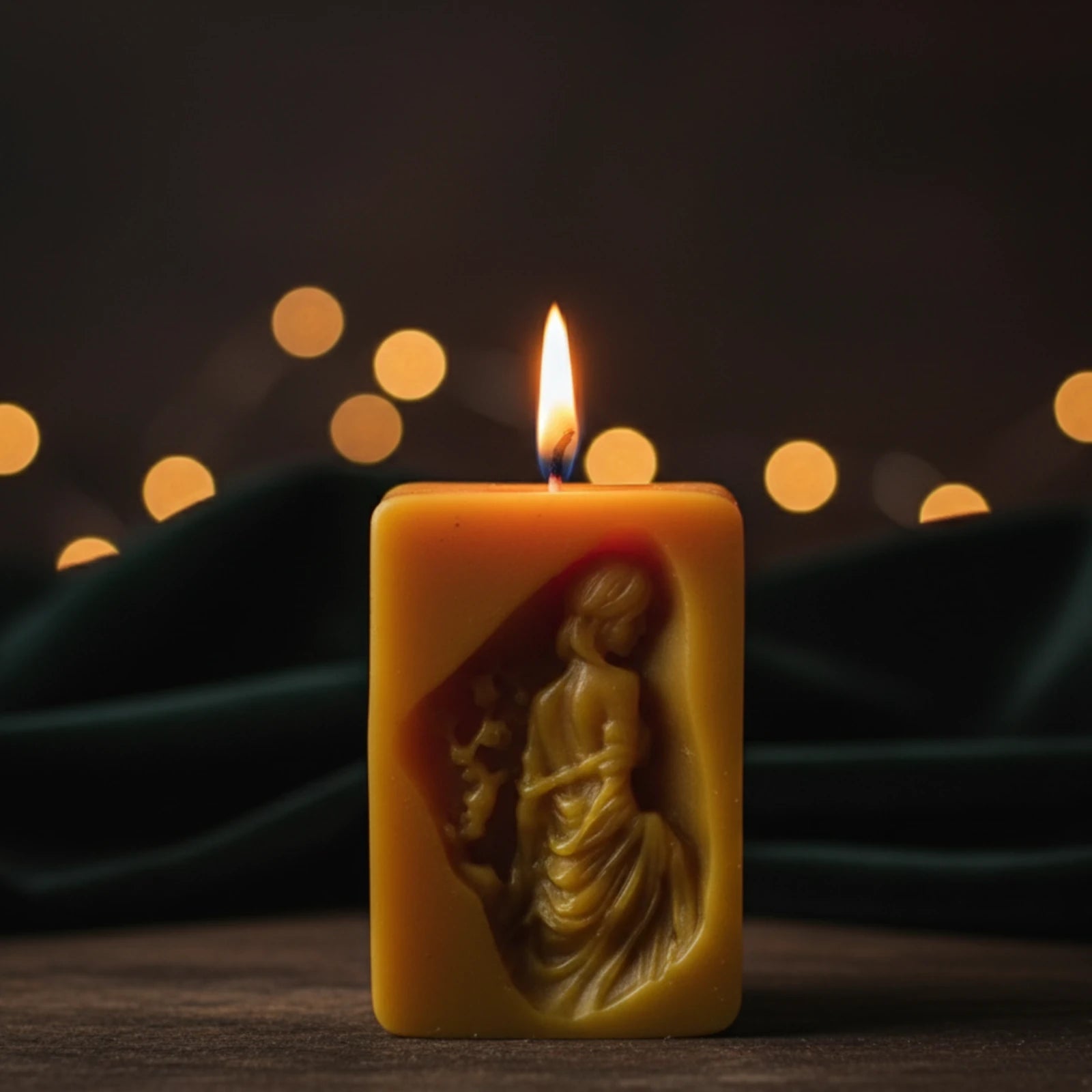 Bas-Relief Sculpture Beeswax Candle - Artistic Carved Block