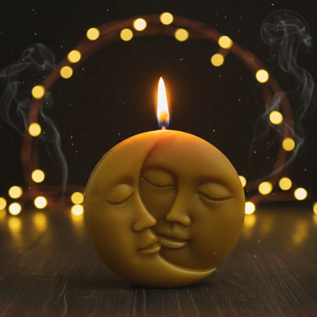 Sun & Moon Beeswax Sculpture Candle - Celestial Art Decor