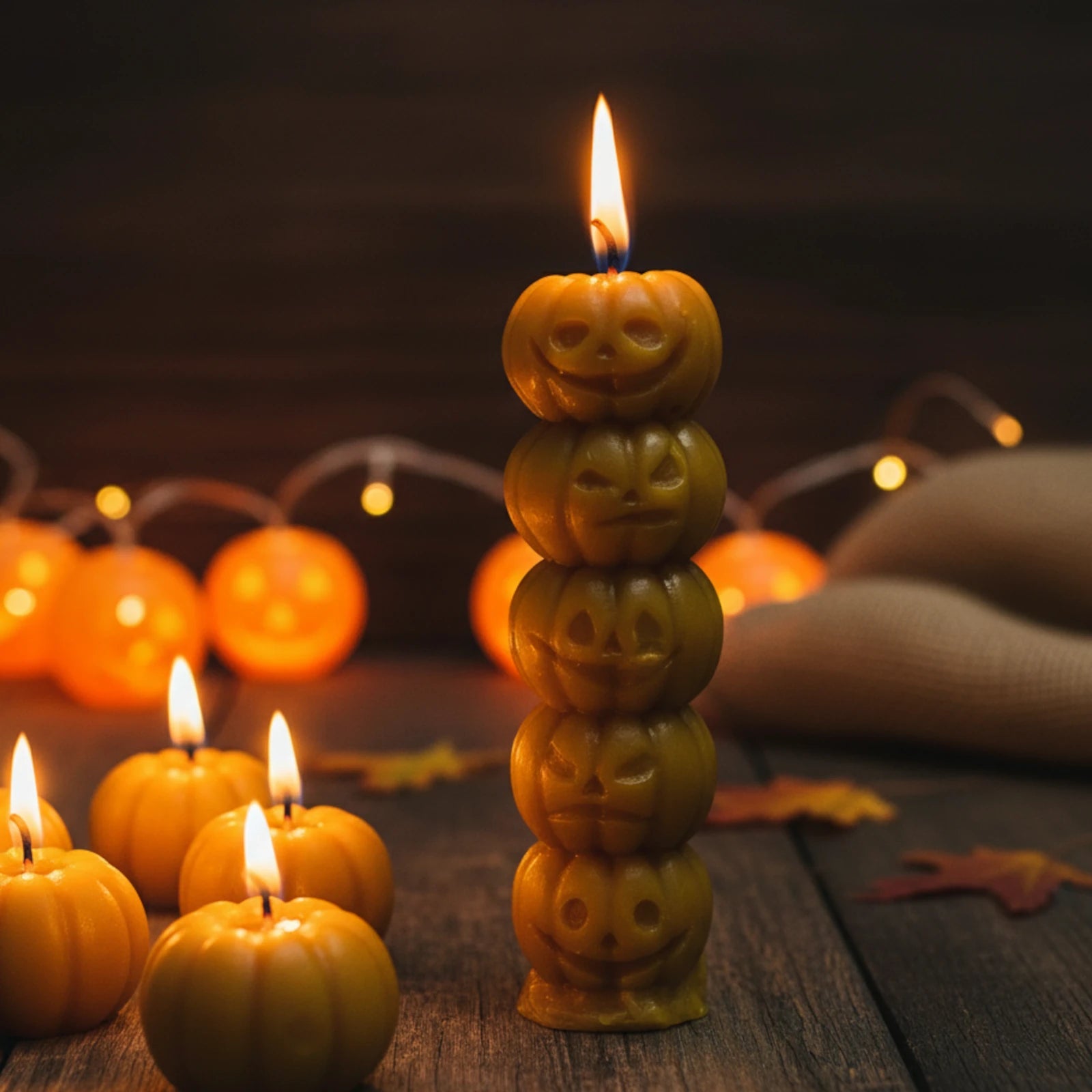Halloween Jack-o'-Lantern Stack Beeswax Candle - Spooky Sculptural Decor