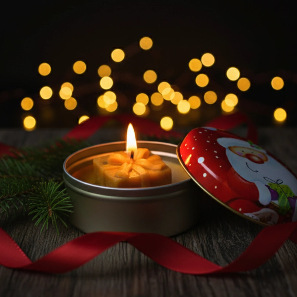 Gift Box Tin Beeswax Container Candle - Festive Treat