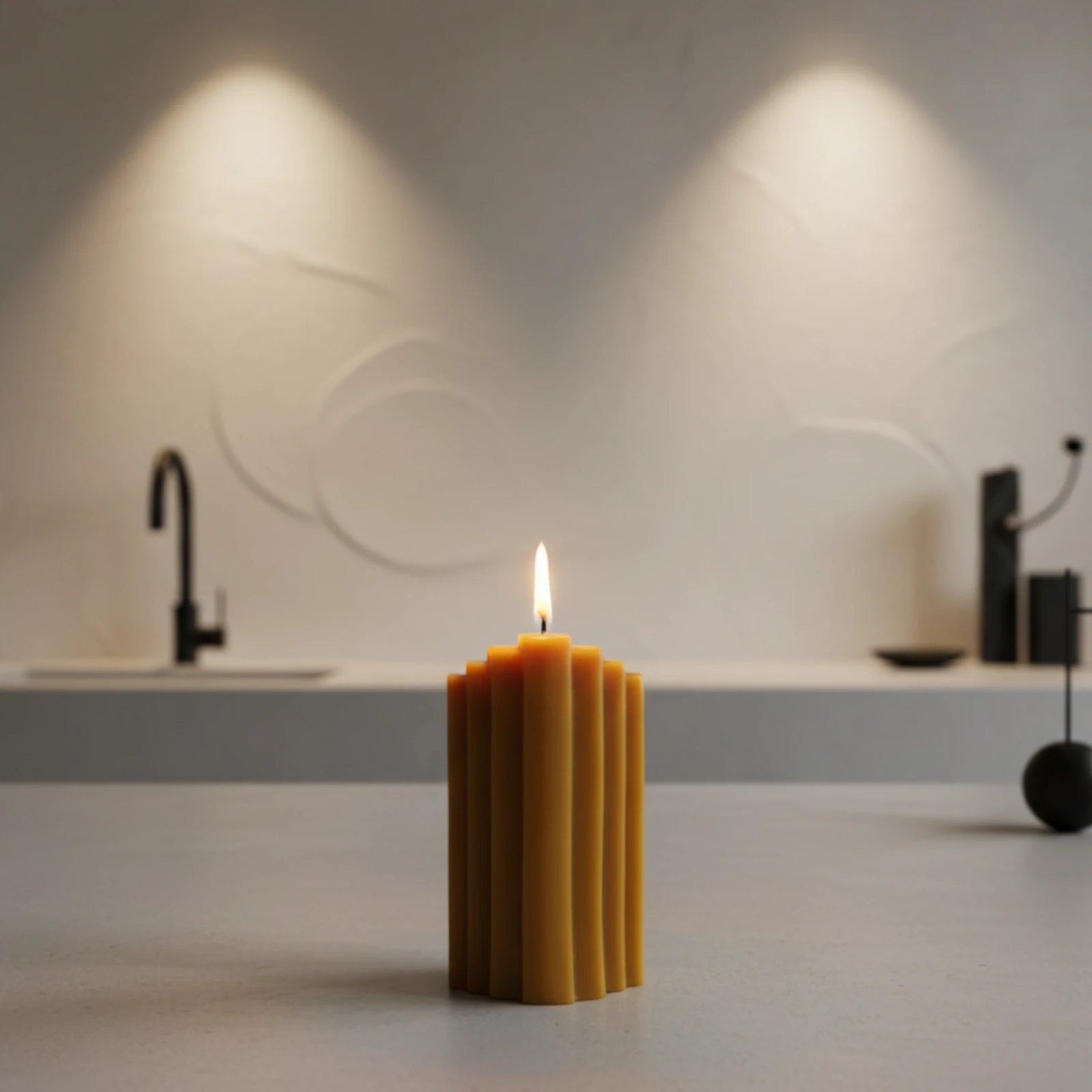 "Imagination" Ribbed Beeswax Pillar Candle - Modern Abstract Decor