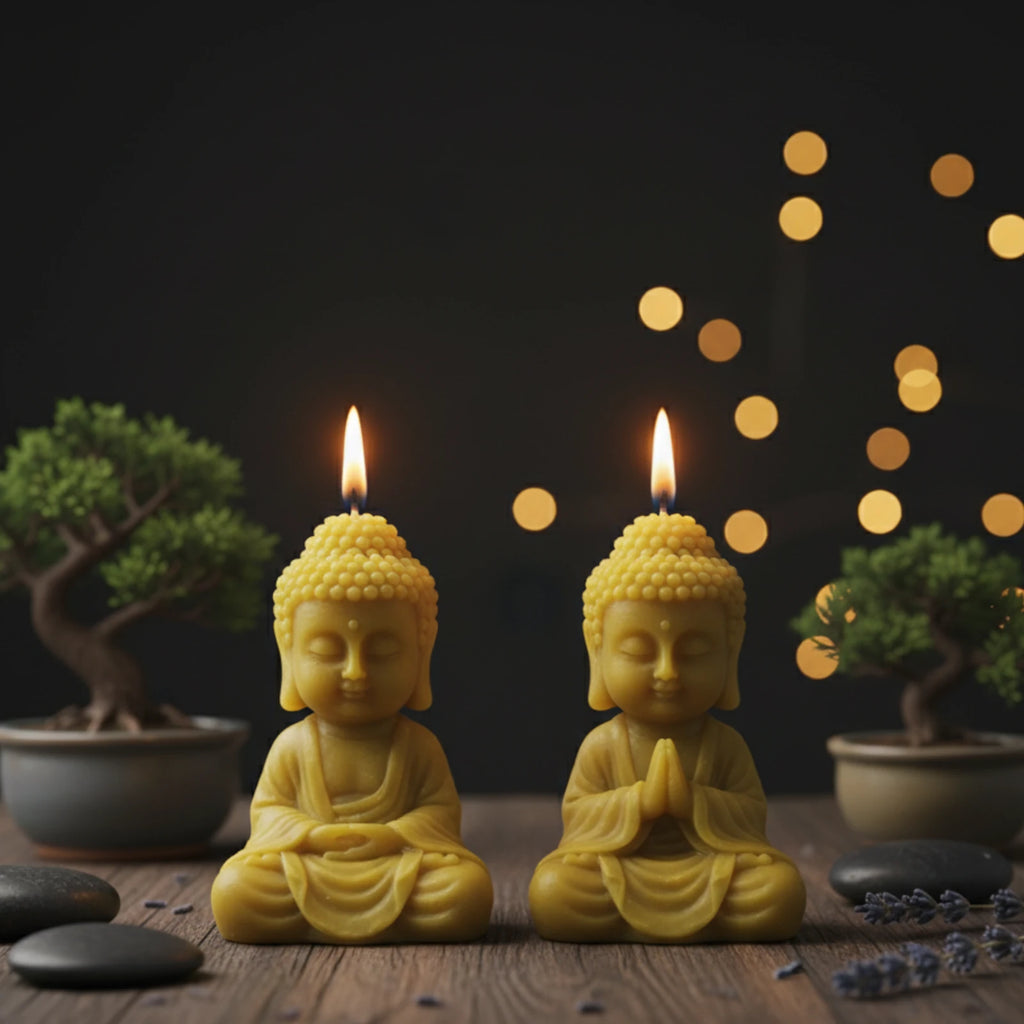 Mini Buddha Head Beeswax Candle (Set of 2) - Zen Decor