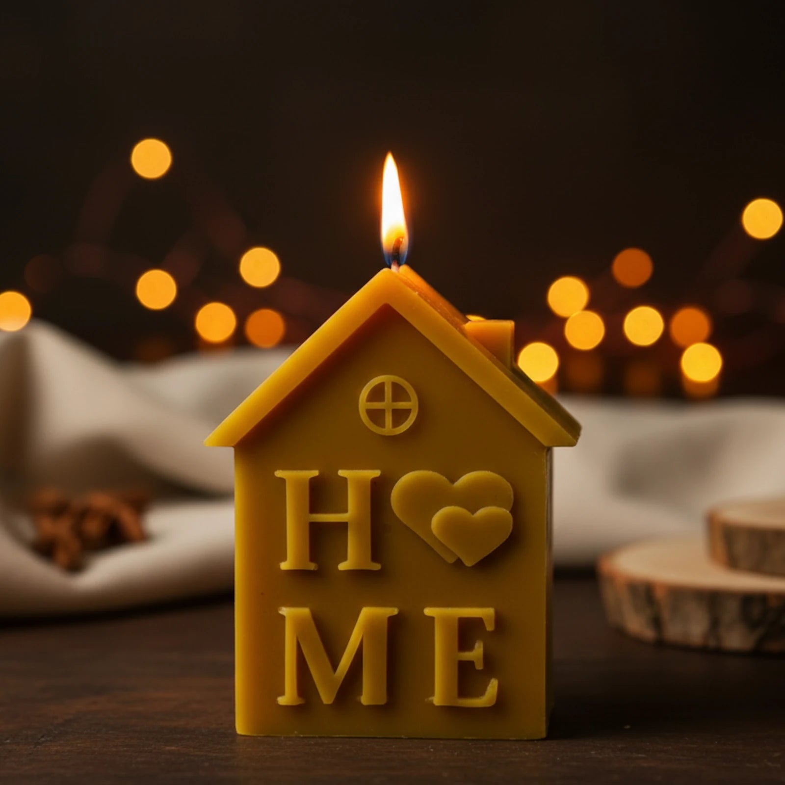House Shaped Beeswax Sculpture Candle - Cozy Home Decor