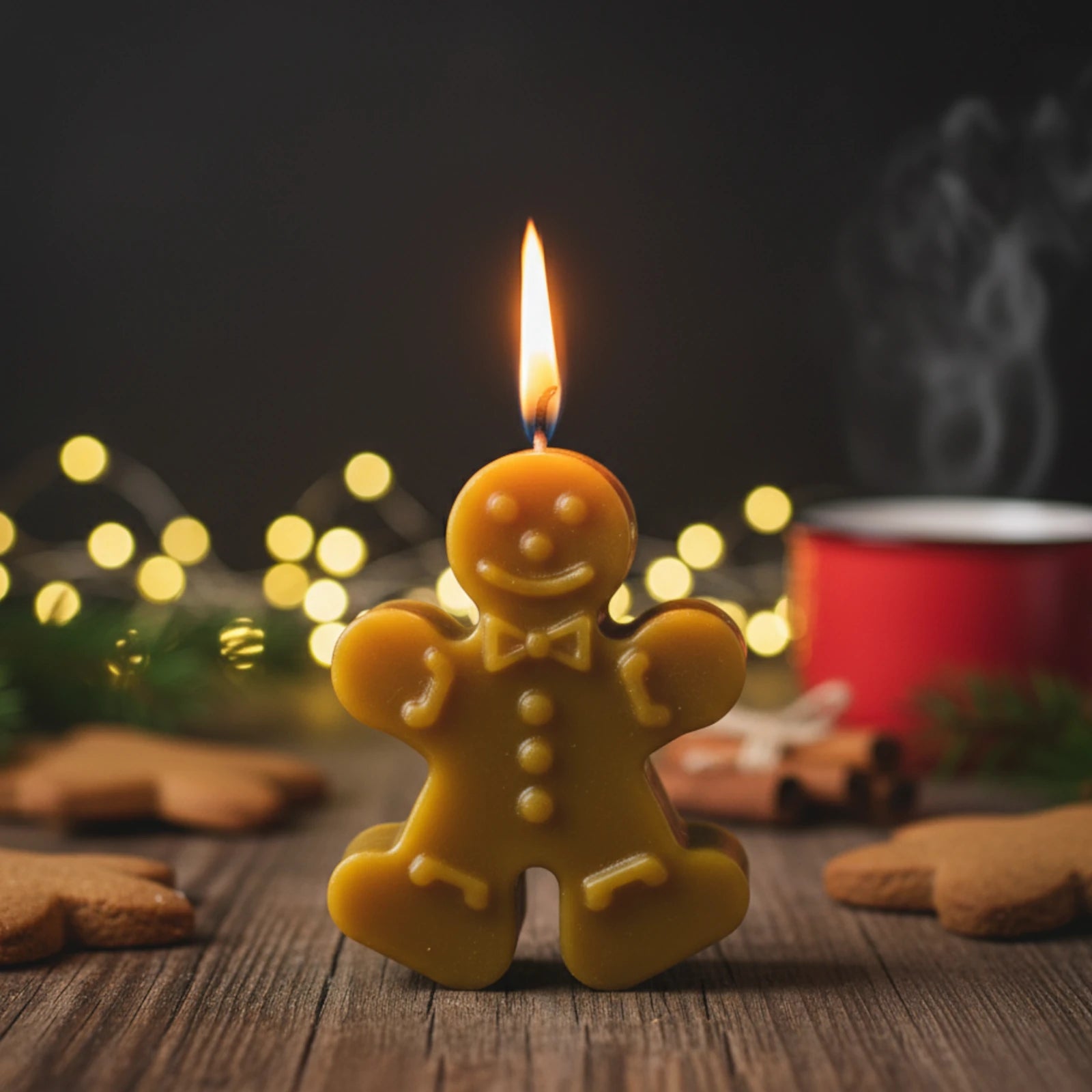 Gingerbread Man Beeswax Candle - Festive Treat Decor