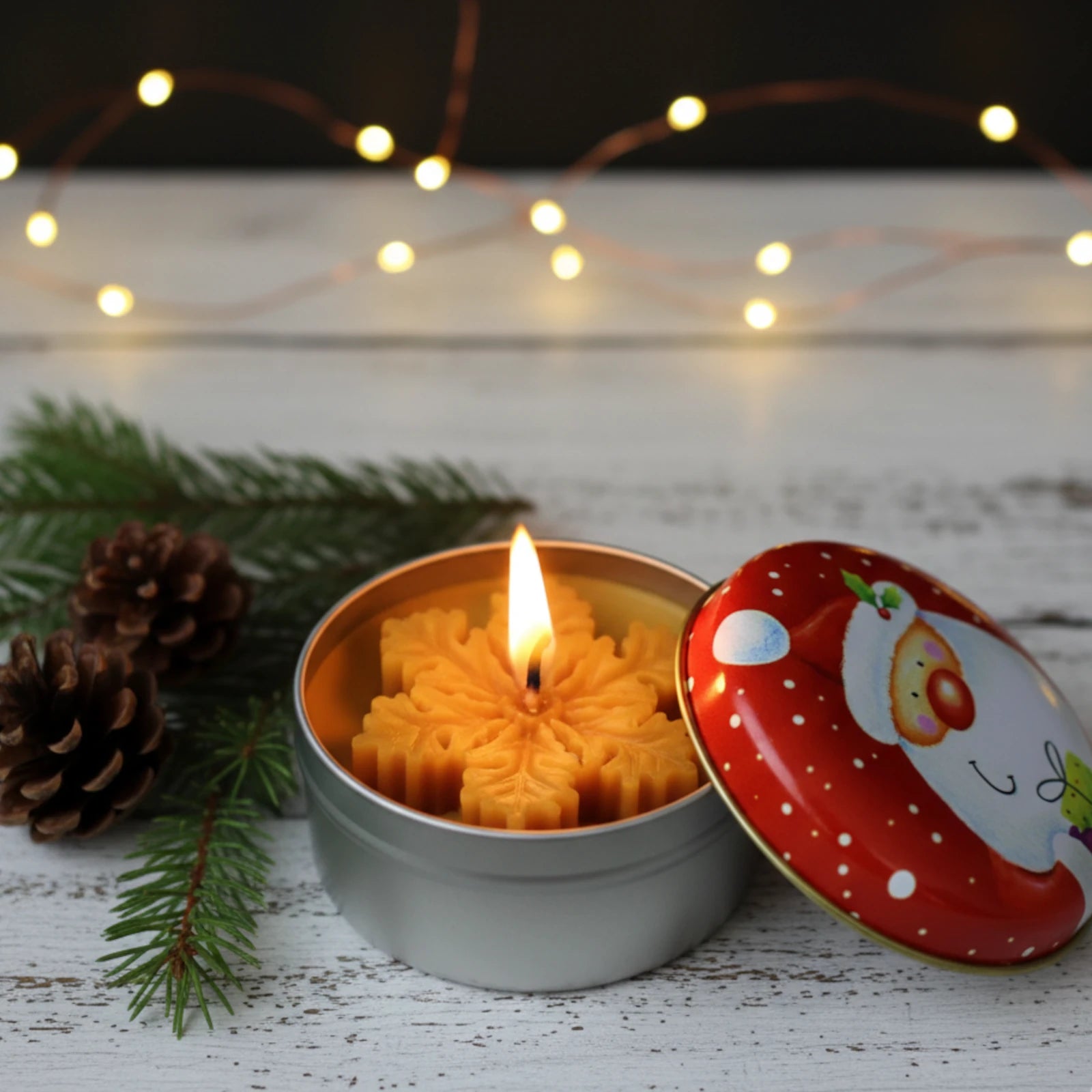 Snowflake Tin Beeswax Container Candle - Winter Ambiance