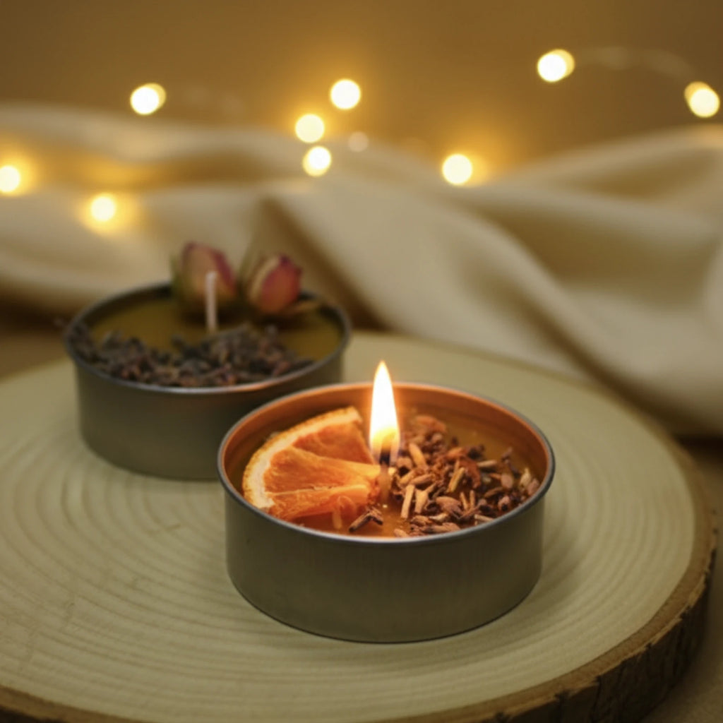 Large Beeswax Tealight with Botanicals - Natural Ambient Candle