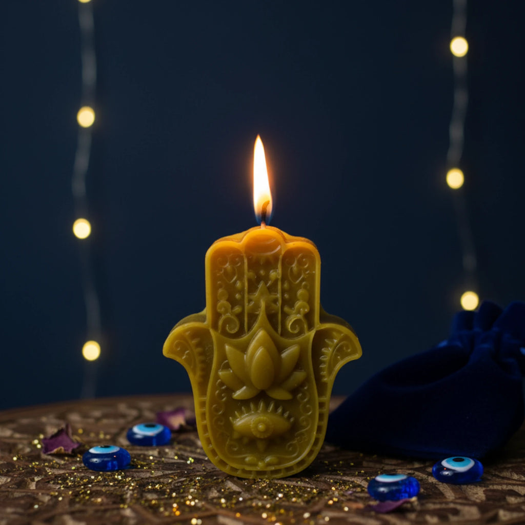 Hamsa Hand (Hand of Fatima) Beeswax Candle - Protection Symbol Decor