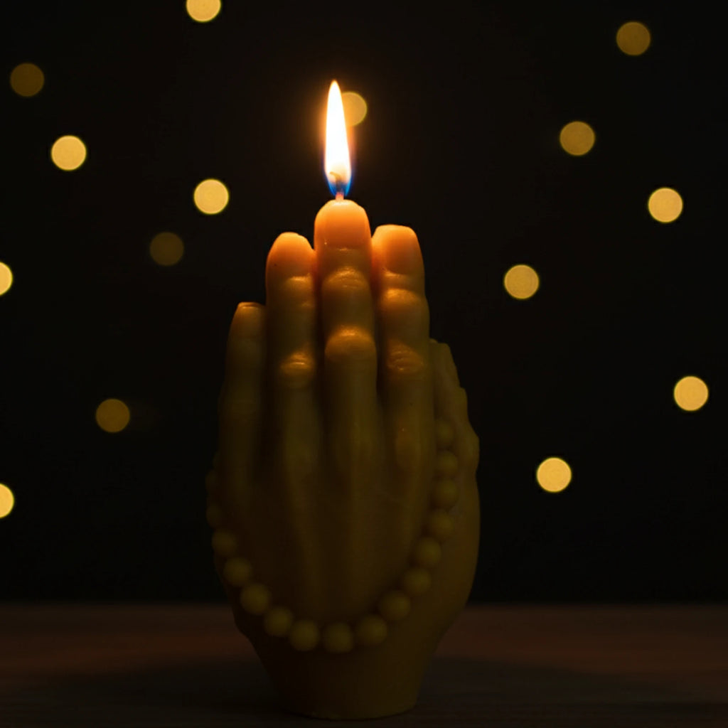 Praying Hands Beeswax Sculpture Candle - Spiritual & Meditation Decor
