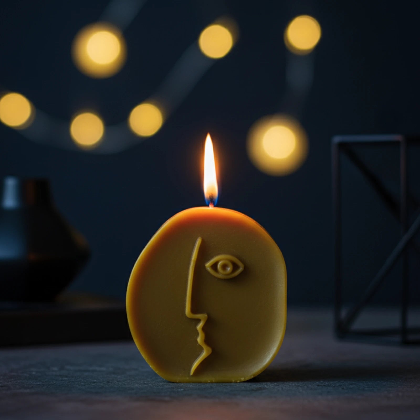 Abstract Face Line Art Beeswax Candle - Modern Sculptural Decor