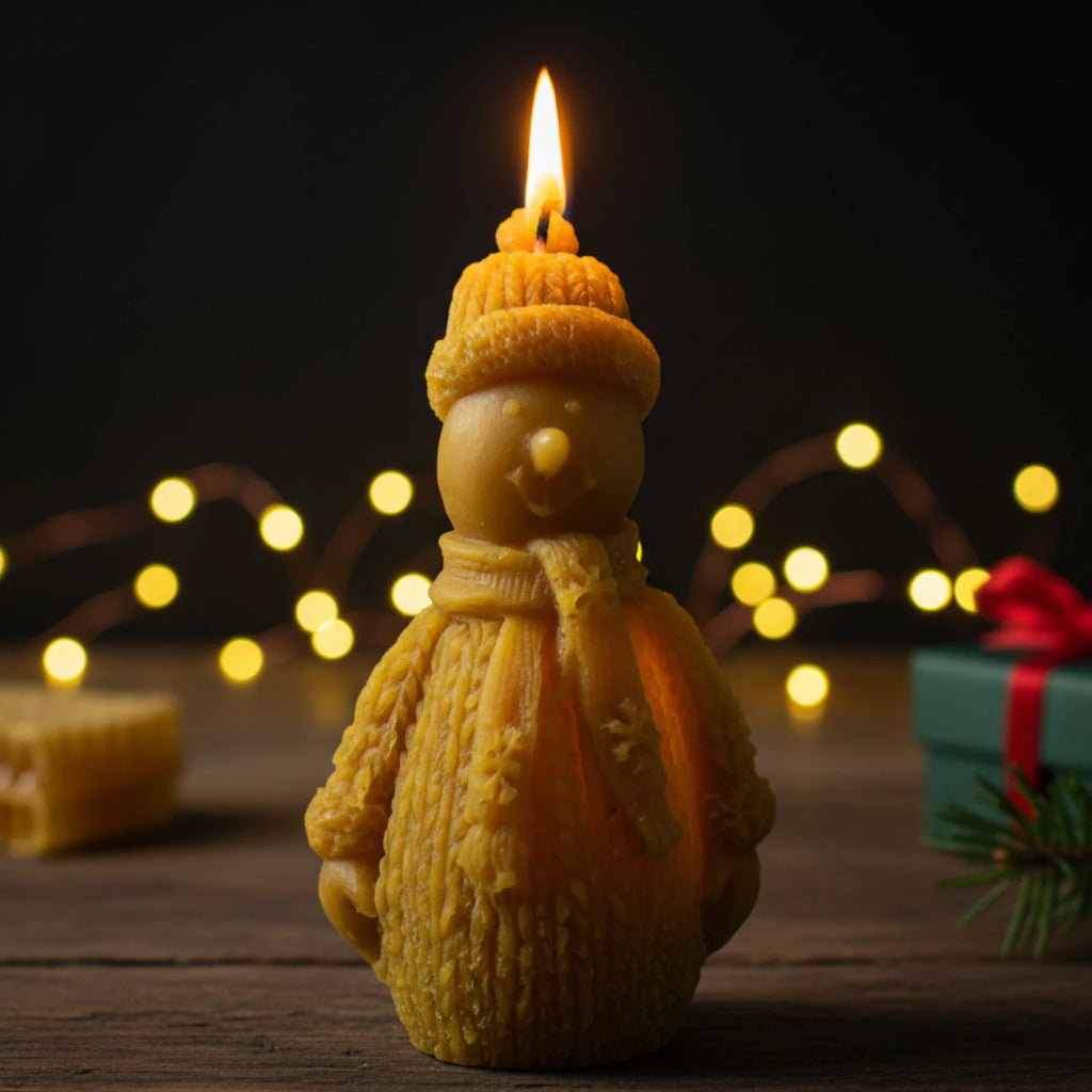 Snowman Beeswax Sculpture Candle - Cheerful Winter Decor