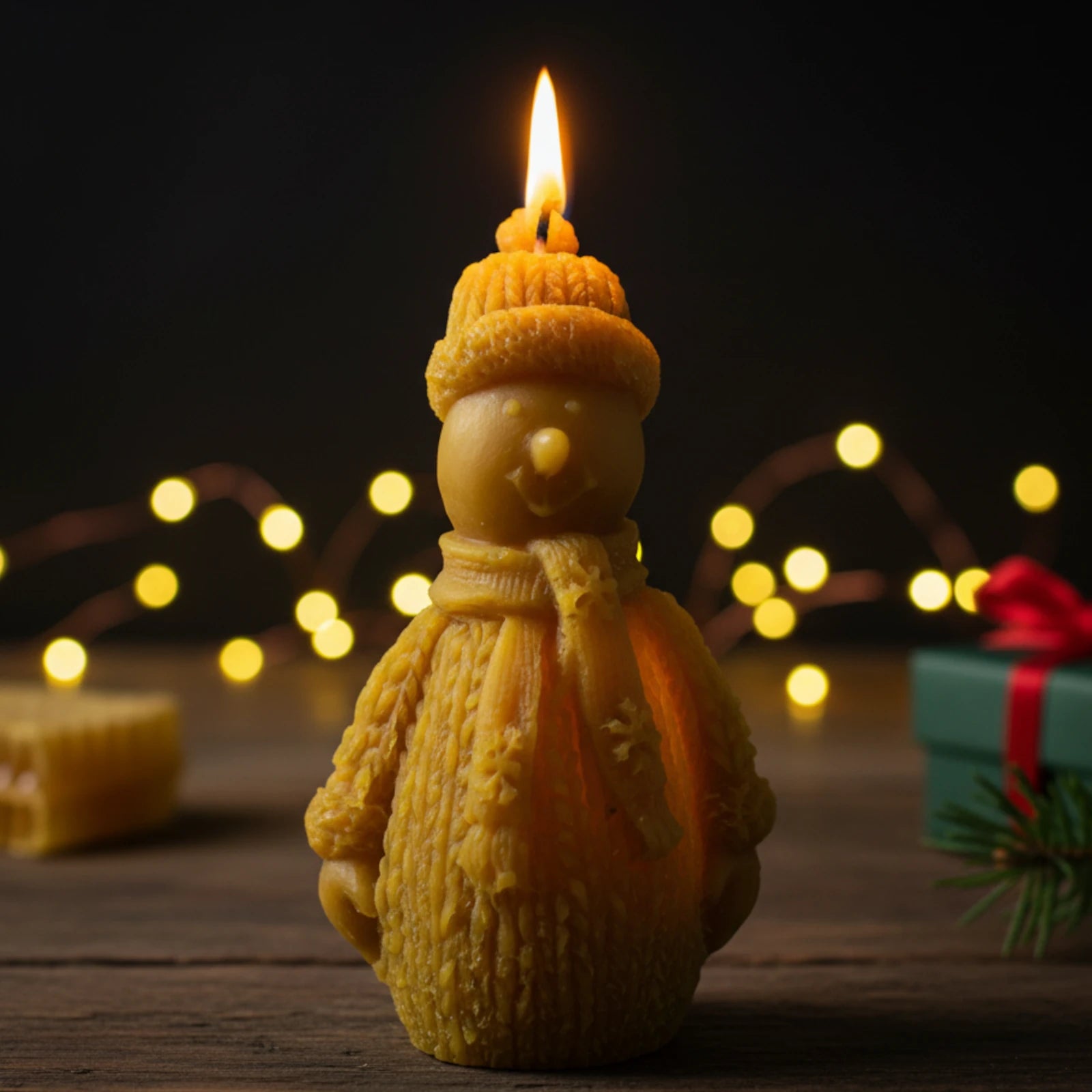 Snowman Beeswax Sculpture Candle - Cheerful Winter Decor