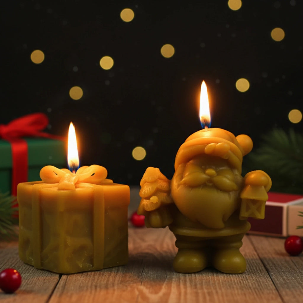 Mini Santa & Gift Box Beeswax Candle Set