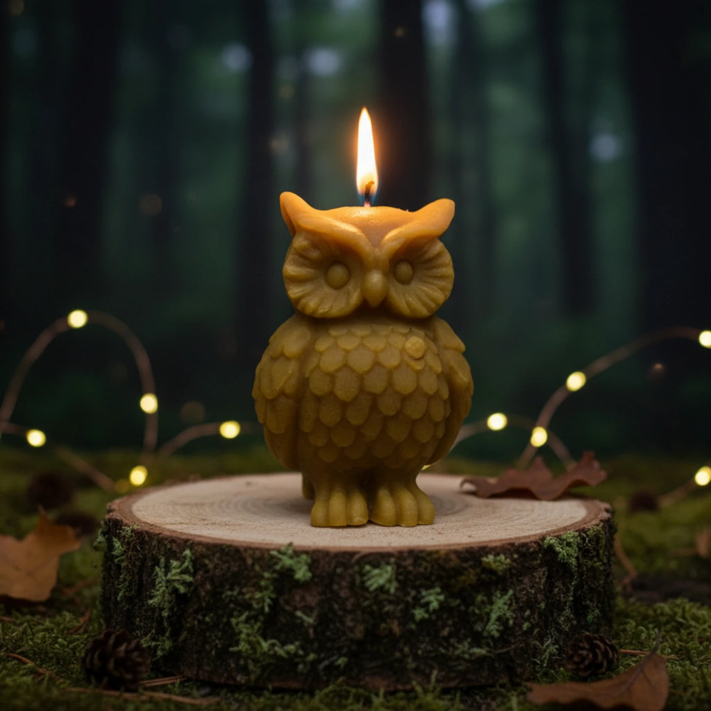 Owl Beeswax Sculpture Candle - Wise Decor Accent