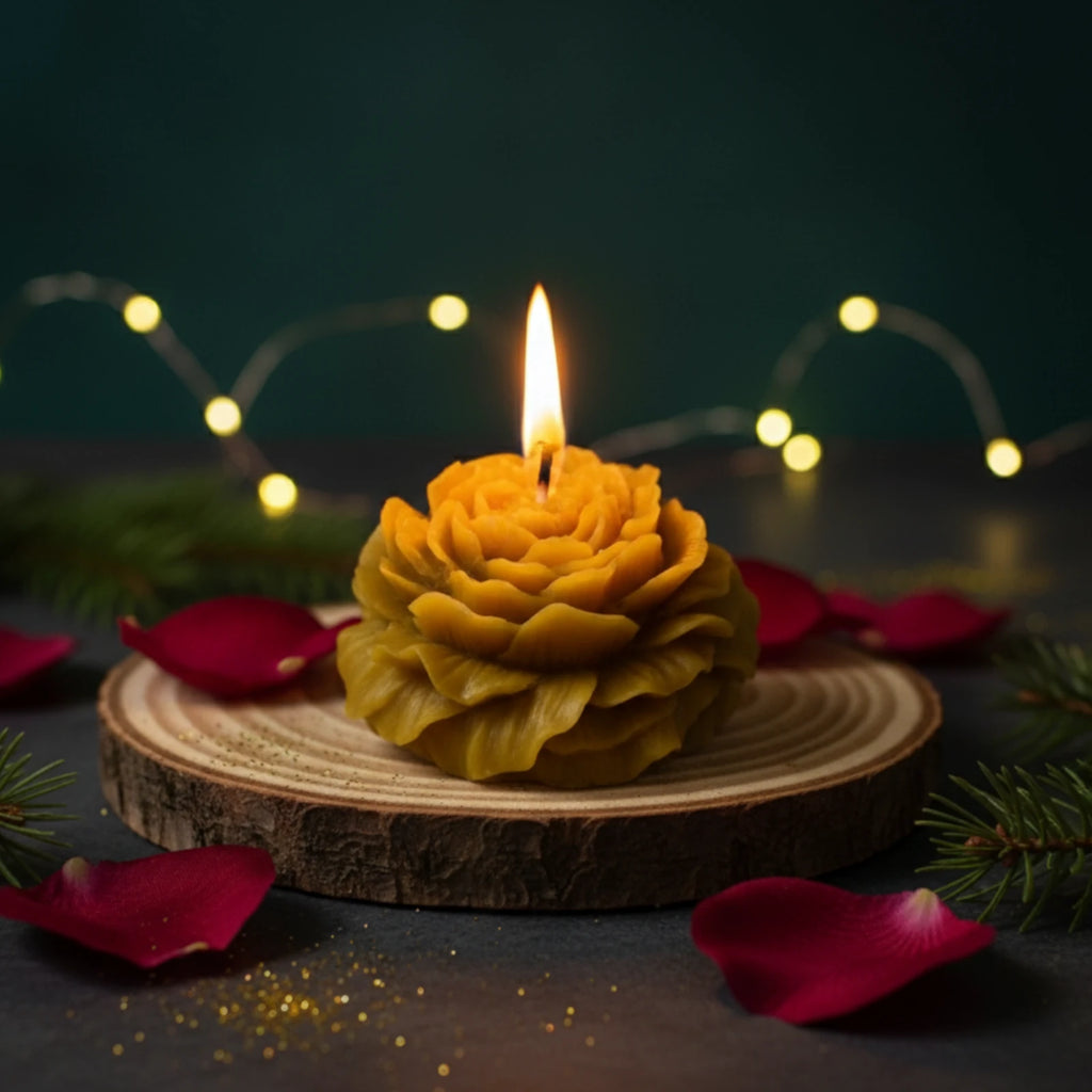 Peony Bloom Beeswax Candle - Floral Sculpture Decor