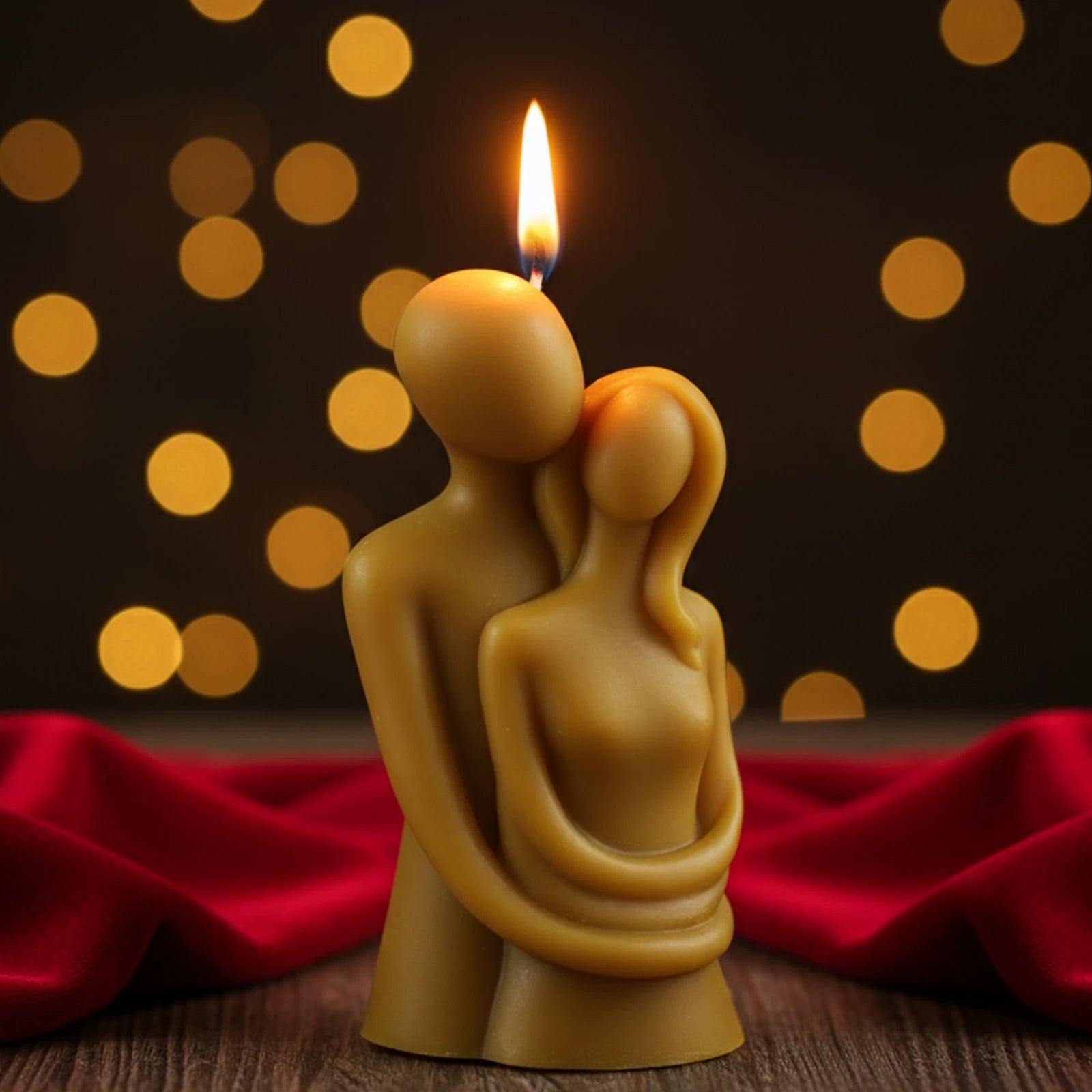 Embracing Couple Beeswax Sculpture Candle - Romantic Decor