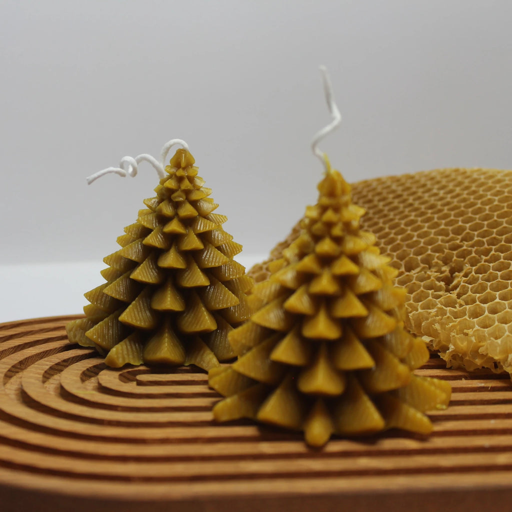 Pine Tree Beeswax Sculpture Candle - Woodland & Winter Decor