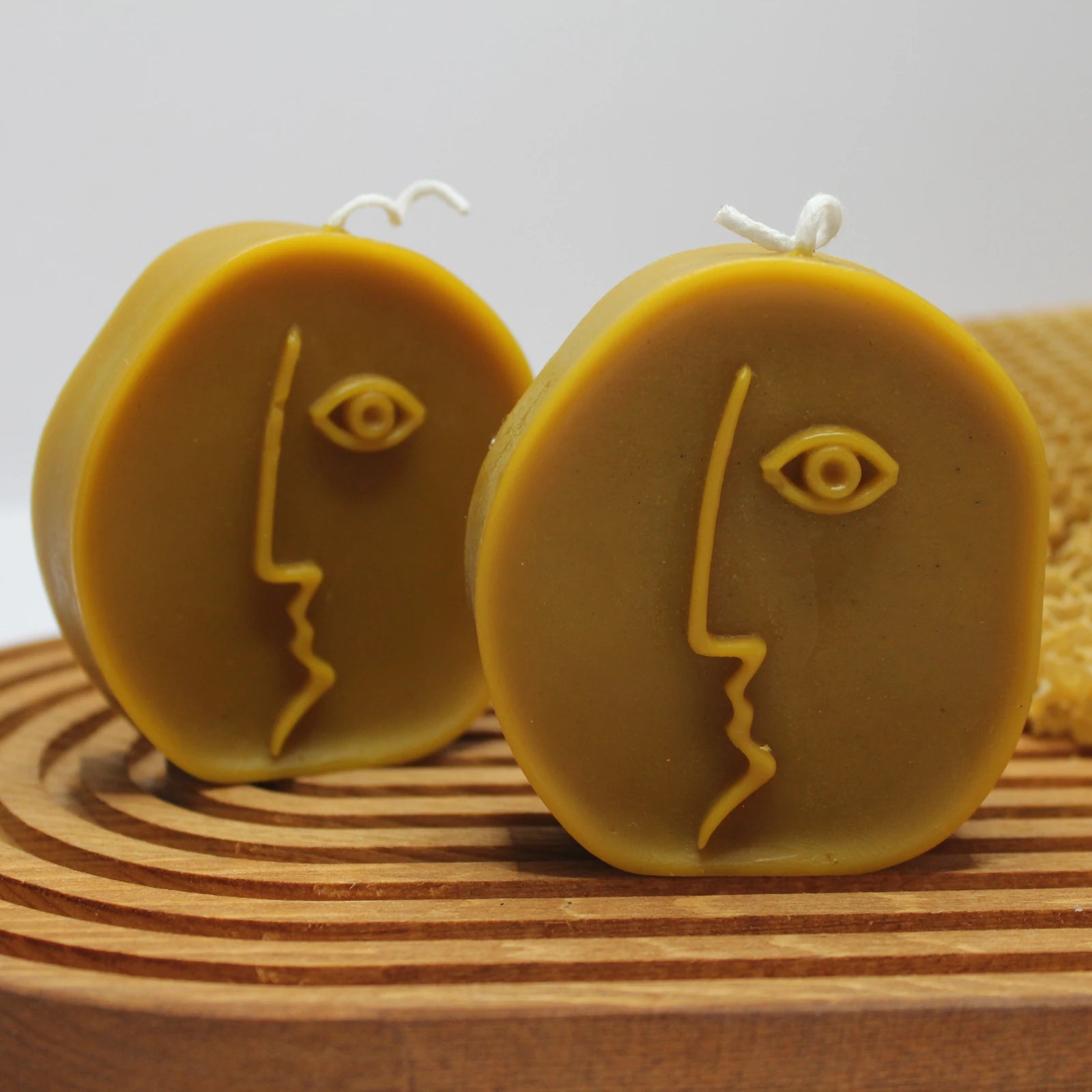 Abstract Face Line Art Beeswax Candle - Modern Sculptural Decor