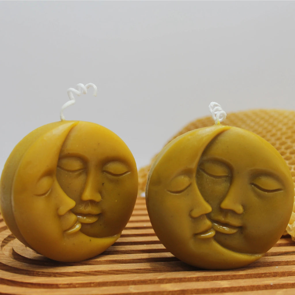 Sun & Moon Beeswax Sculpture Candle - Celestial Art Decor