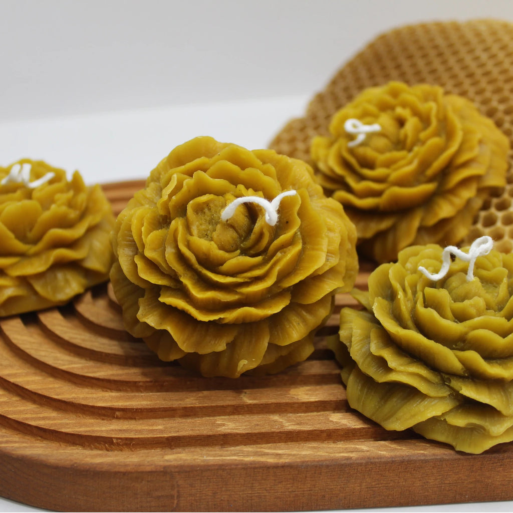 Peony Bloom Beeswax Candle - Floral Sculpture Decor