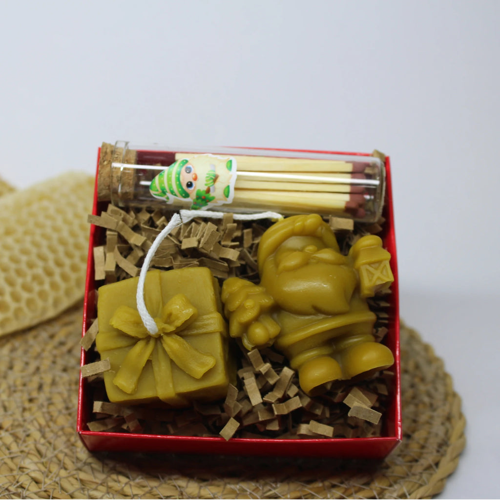 Mini Santa & Gift Box Beeswax Candle Set