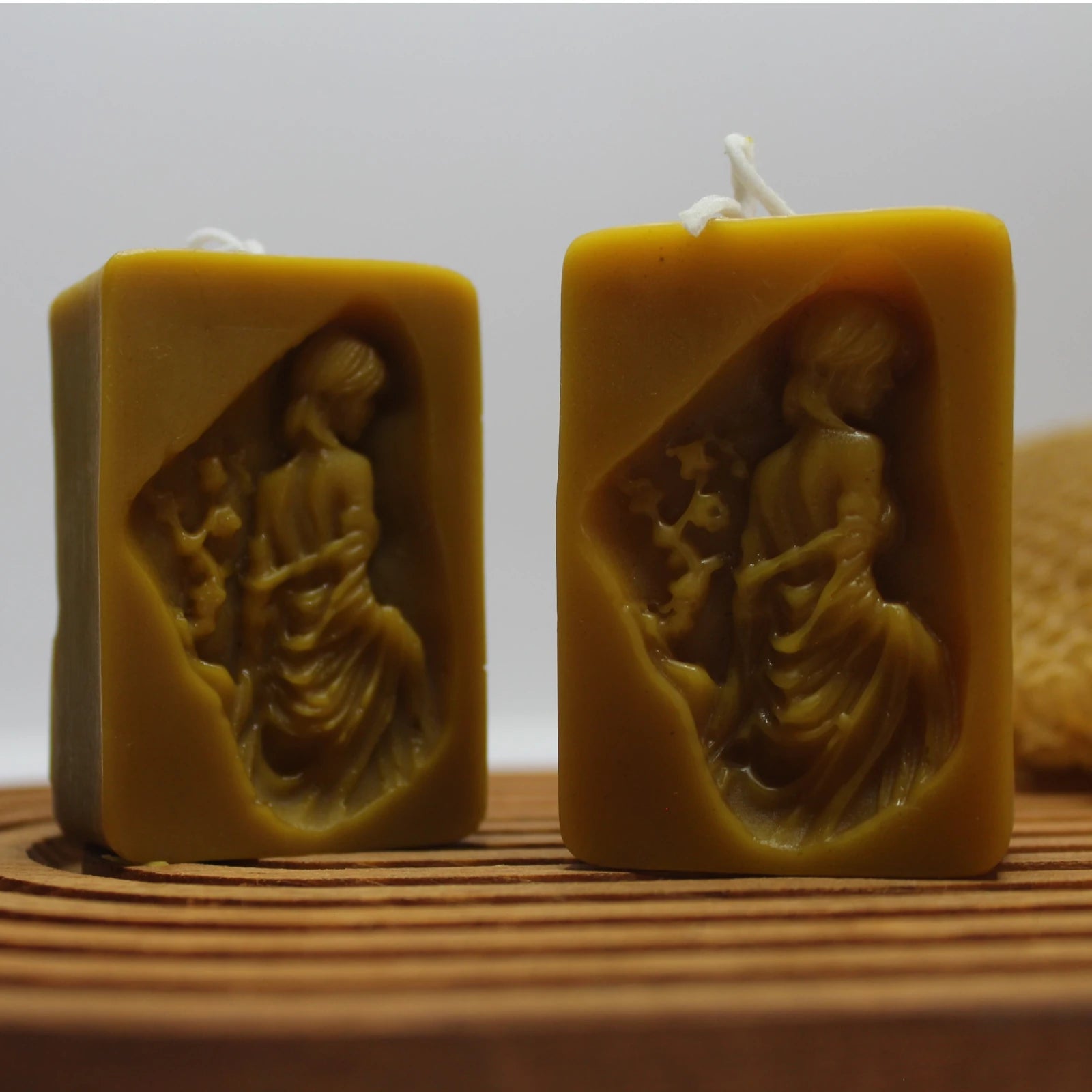 Bas-Relief Sculpture Beeswax Candle - Artistic Carved Block