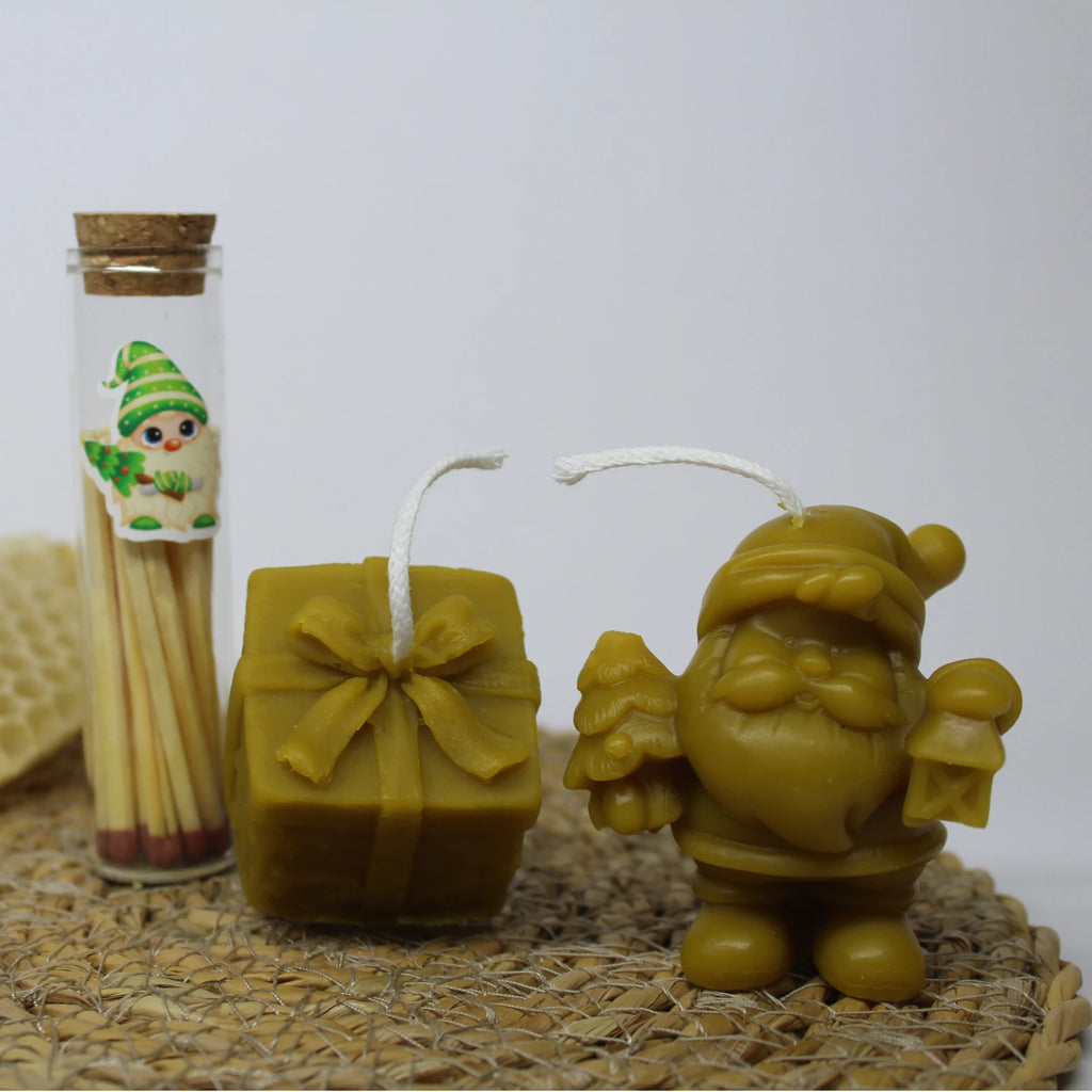 Mini Santa & Gift Box Beeswax Candle Set