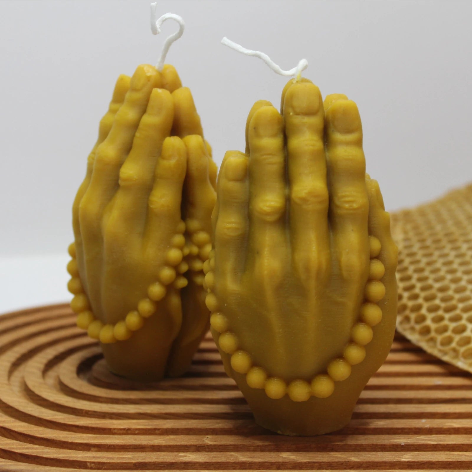 Praying Hands Beeswax Sculpture Candle - Spiritual & Meditation Decor