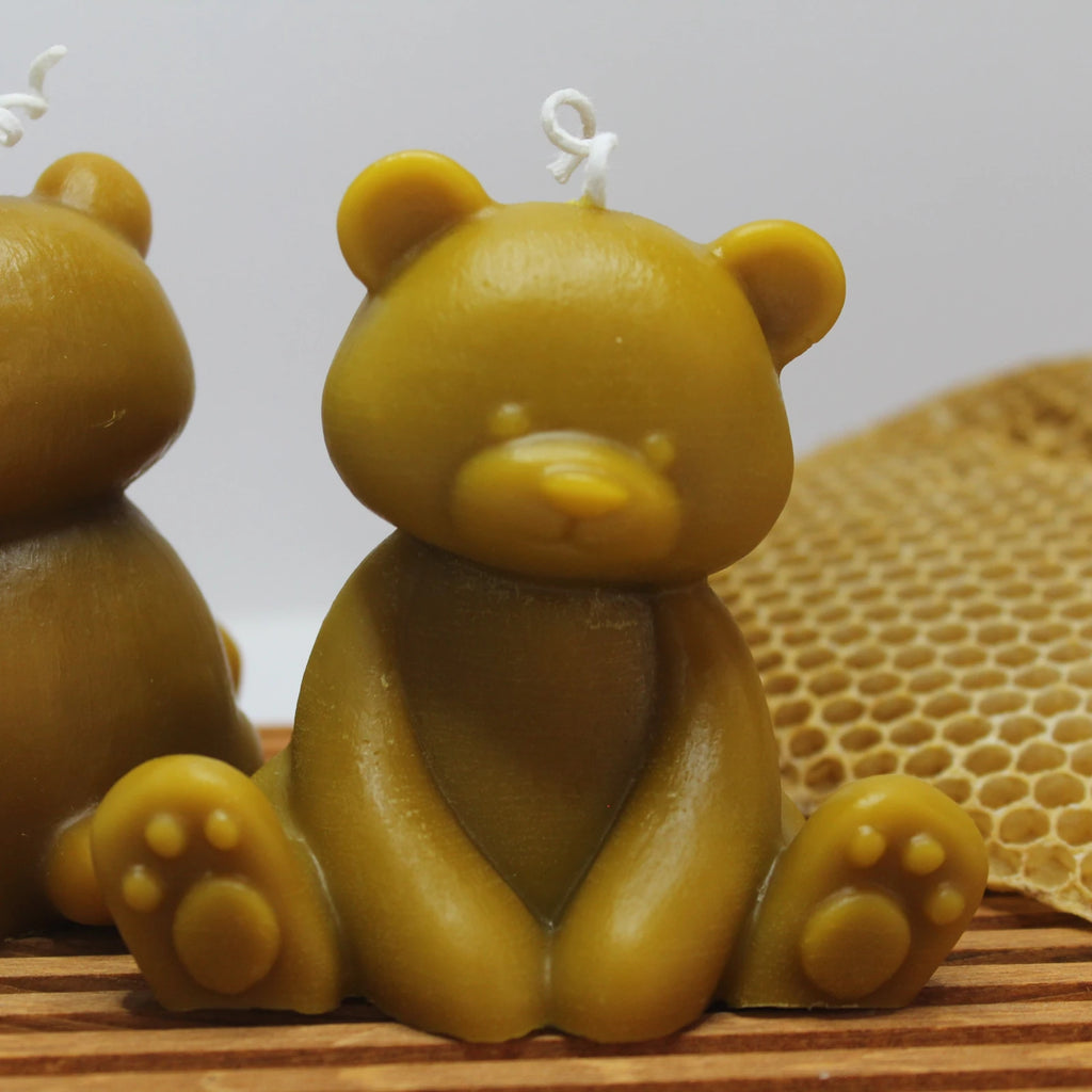 Teddy Bear Beeswax Sculpture Candle - Adorable Natural Decor