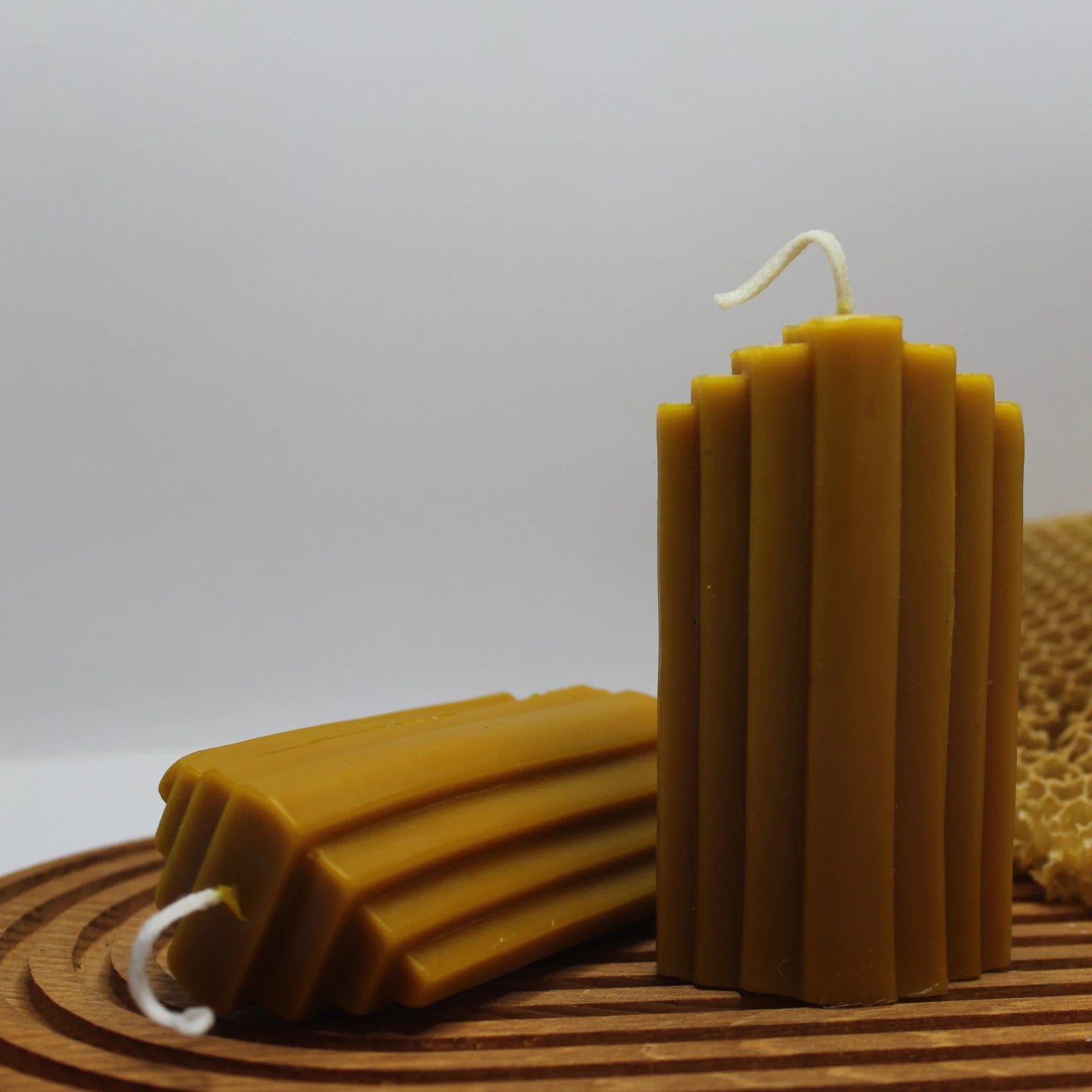 "Imagination" Ribbed Beeswax Pillar Candle - Modern Abstract Decor